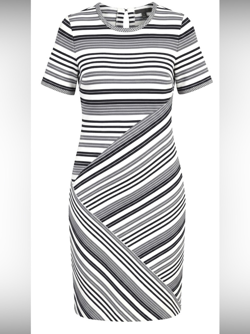 Badgley Mischka Black & White Striped Short-Sleeve Mini Dress